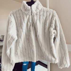 Faux Fur 3/4 Zip-Up Sweater
